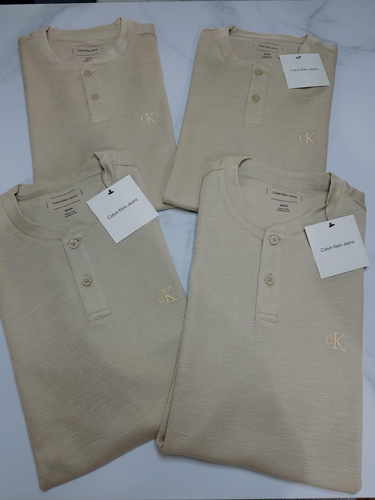 Calvin Klein Textured Ribbed Henley Shirt Irish Cream - XL