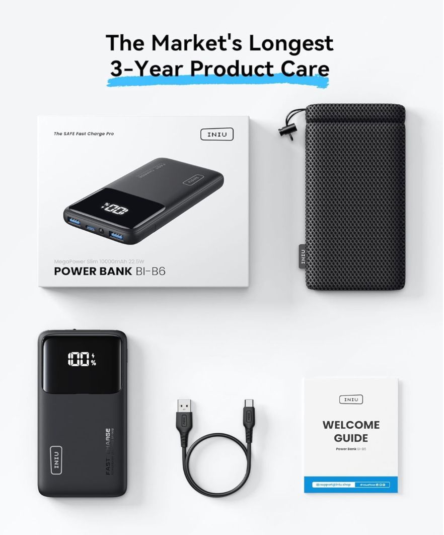 INIU 22.5W Power Bank, 10000mAh Slim