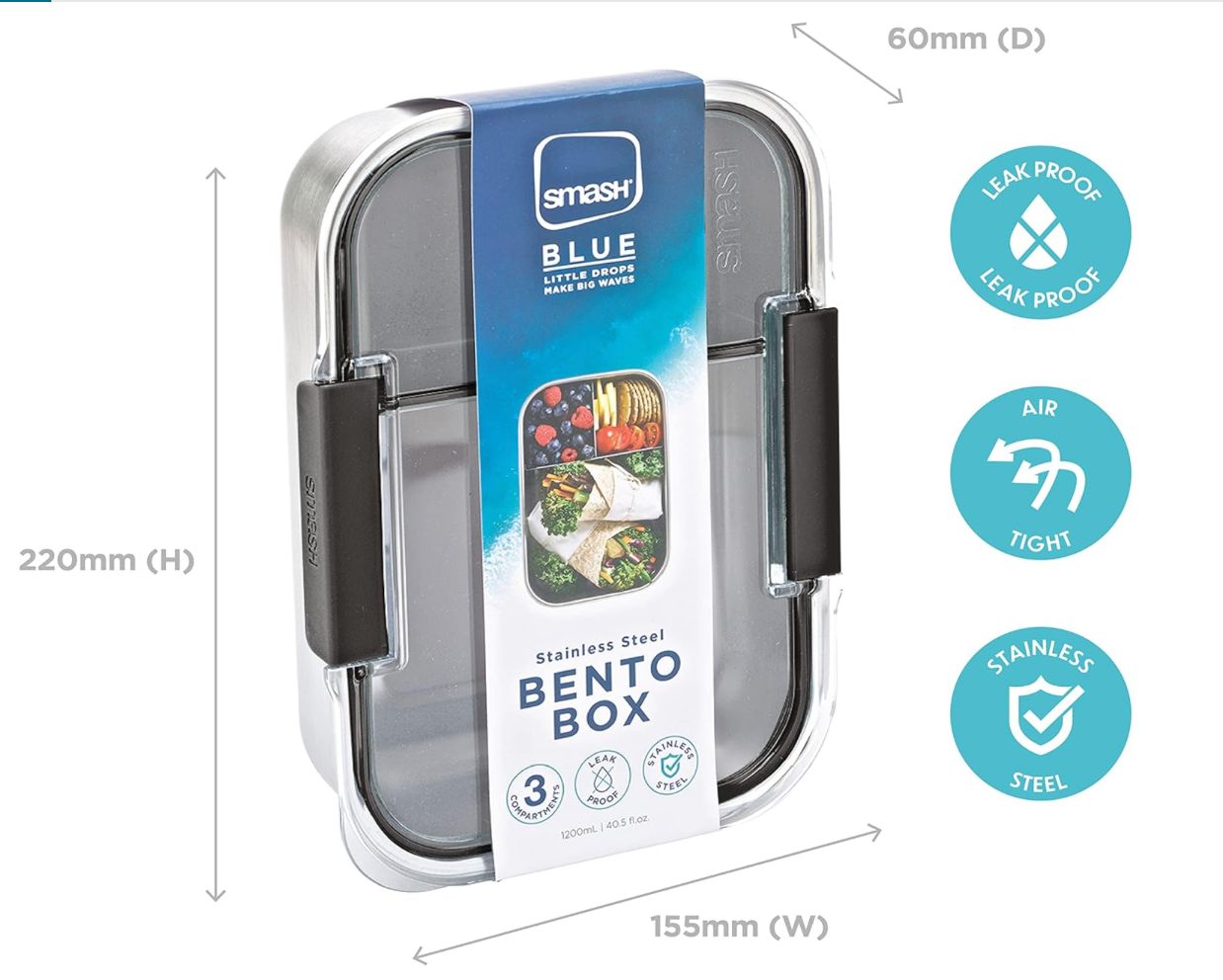 Smash Bento Box 3-compartment - Black