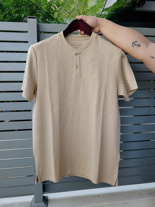 Calvin Klein Textured Ribbed Henley Shirt Irish Cream - XL