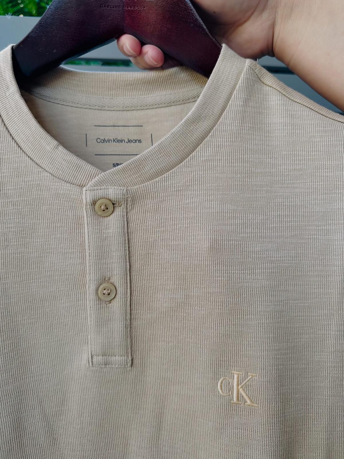 Calvin Klein Textured Ribbed Henley Shirt Irish Cream - XL