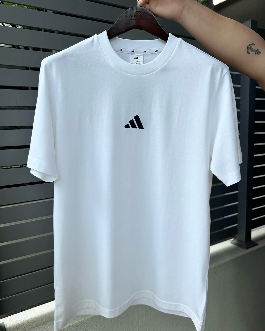 Adidas Men's Small Logo White Tee Large