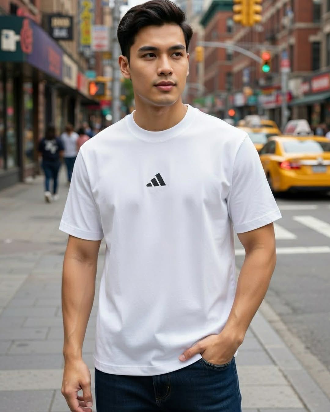 Adidas Men's Small Logo White Tee Large