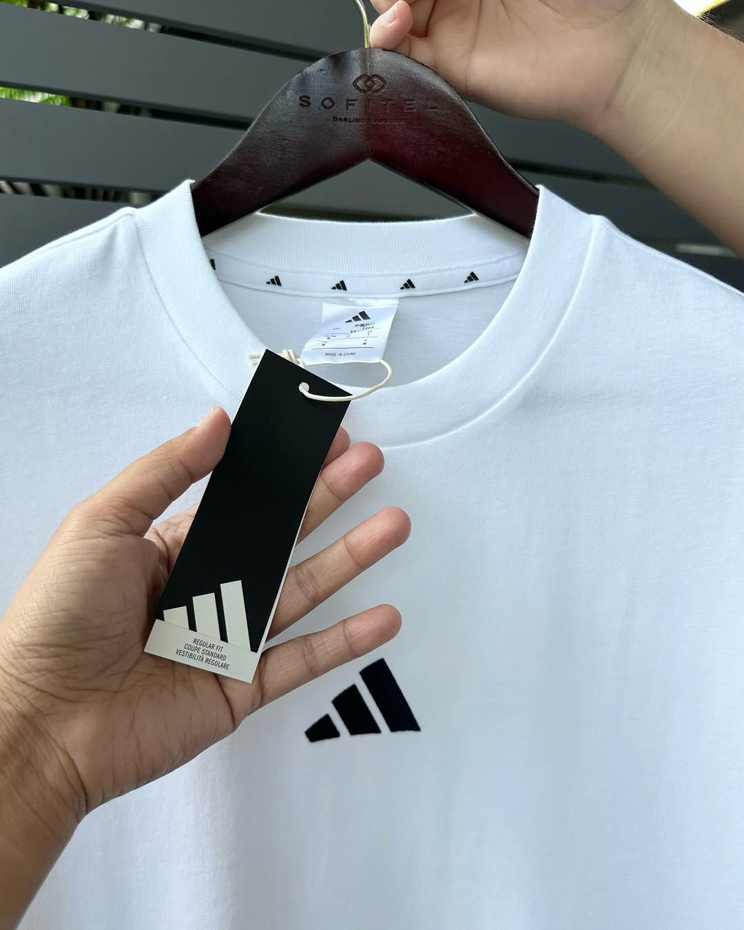 Adidas Men's Small Logo White Tee Large