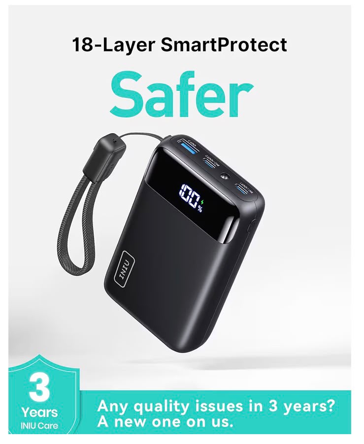 INIU Smallest 20000mAh Power Bank, 22.5W PD Fast Charging
