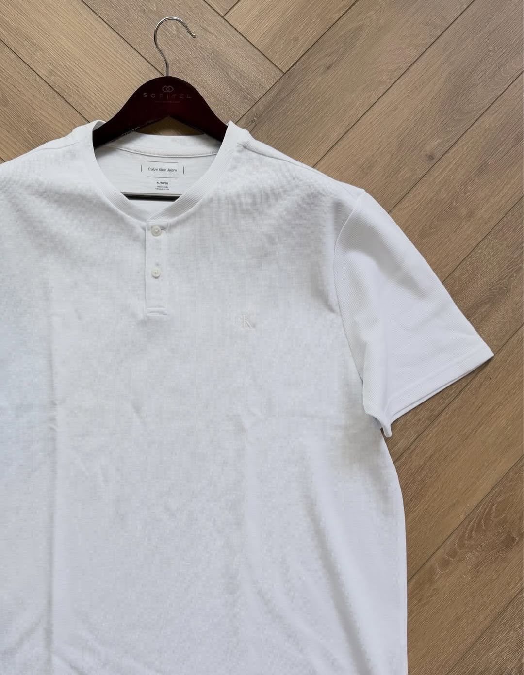 CK Textured Ribbed Henley Shirt White - 2XL