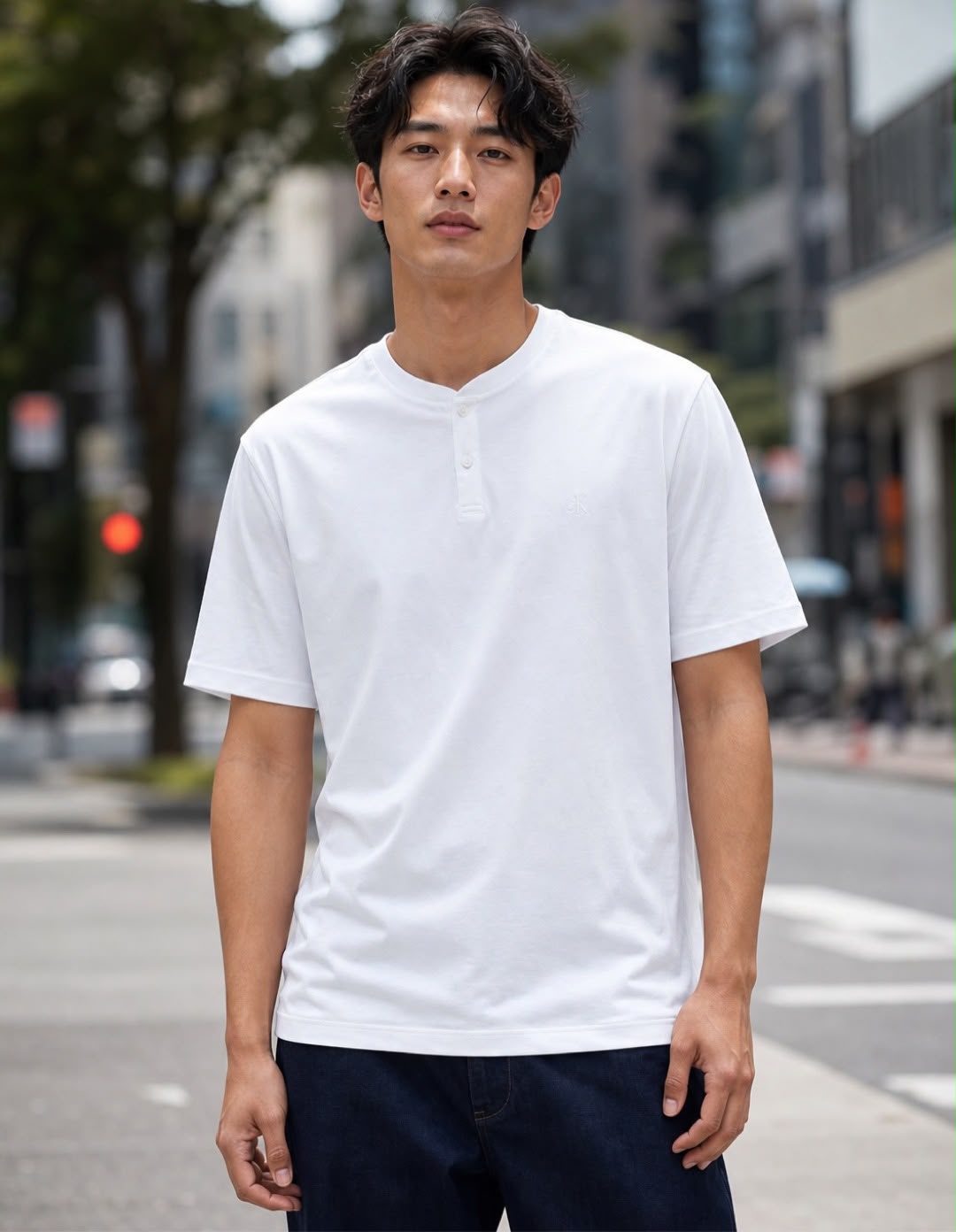 CK Textured Ribbed Henley Shirt White - 2XL