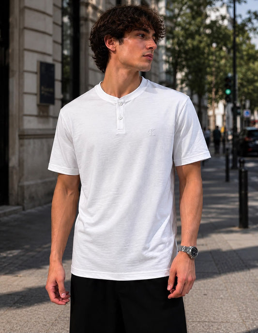 CK Textured Ribbed Henley Shirt White - 2XL