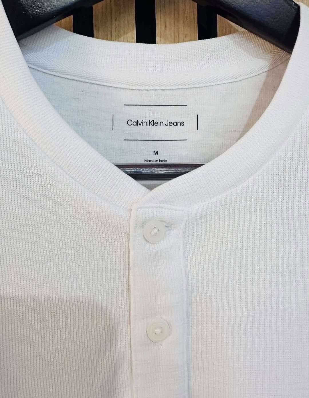 CK Textured Ribbed Henley Shirt White - 2XL
