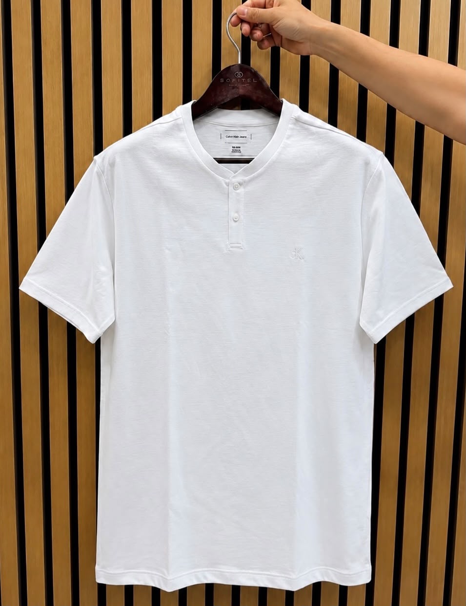CK Textured Ribbed Henley Shirt White - 2XL