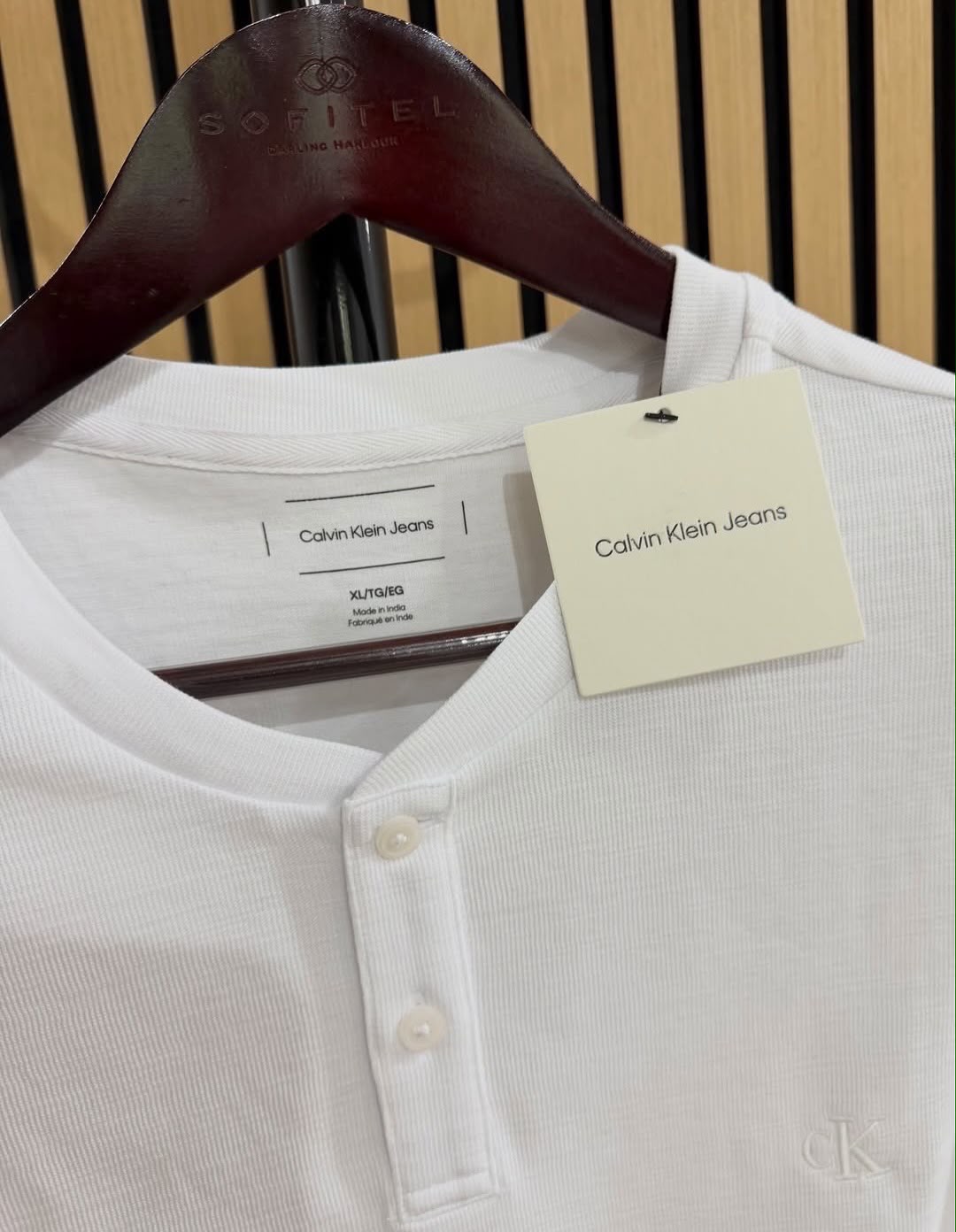 CK Textured Ribbed Henley Shirt White - 2XL