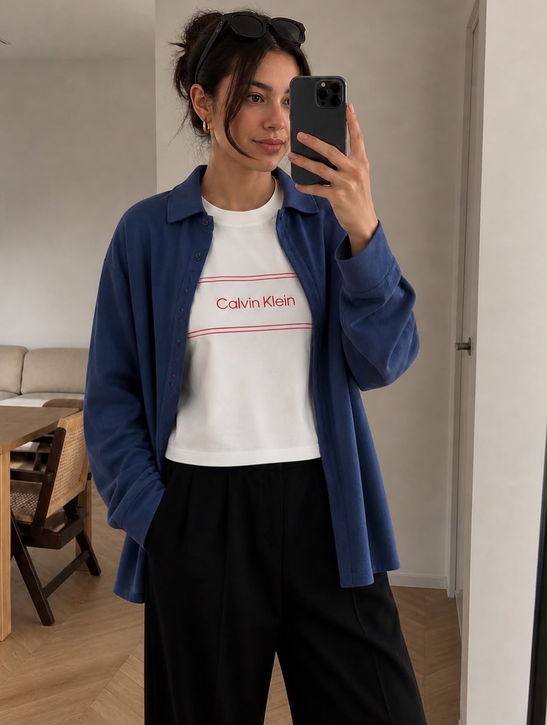 CK Women Stripe Logo Graphic Slim Shirt