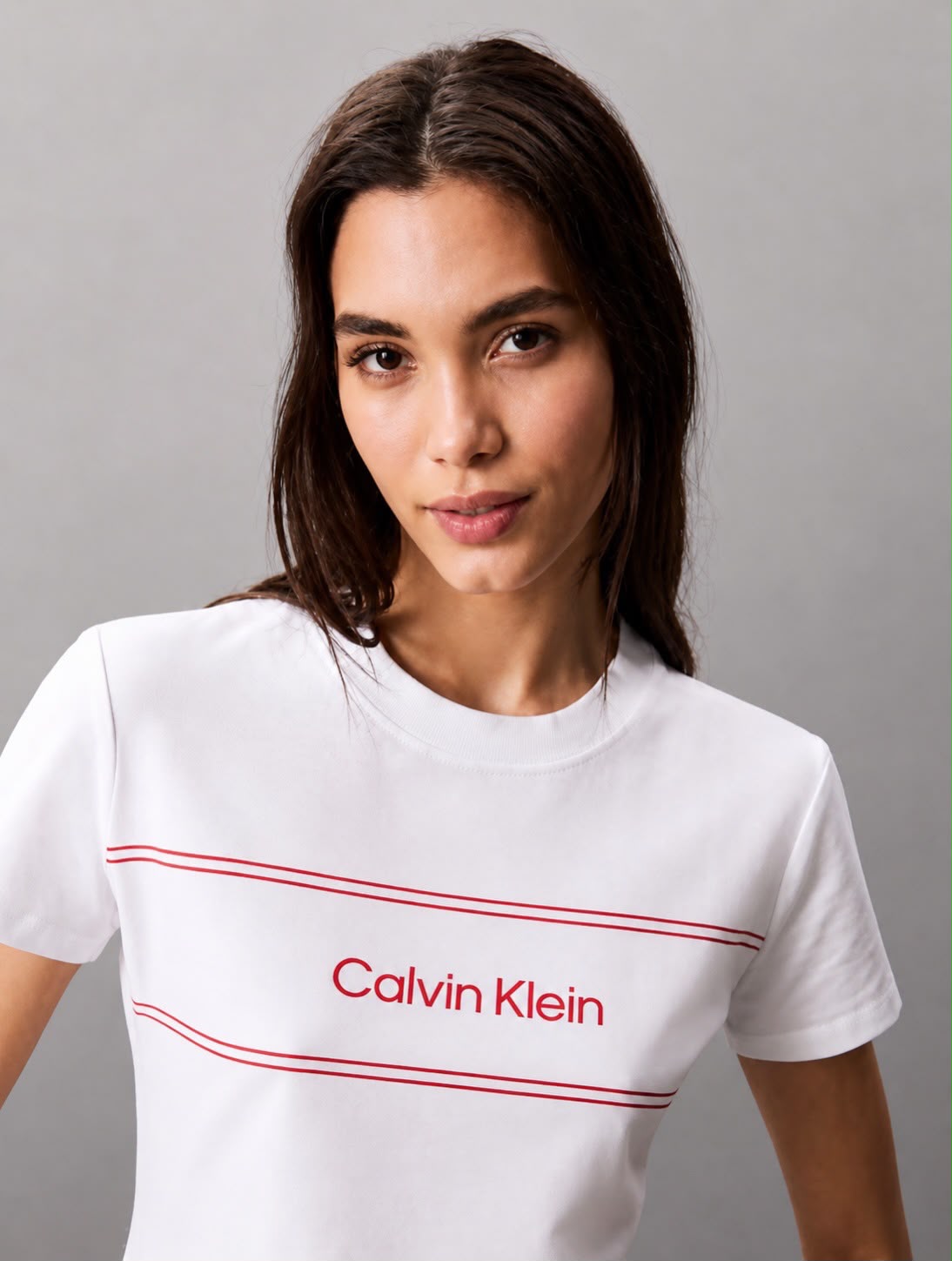 CK Women Stripe Logo Graphic Slim Shirt