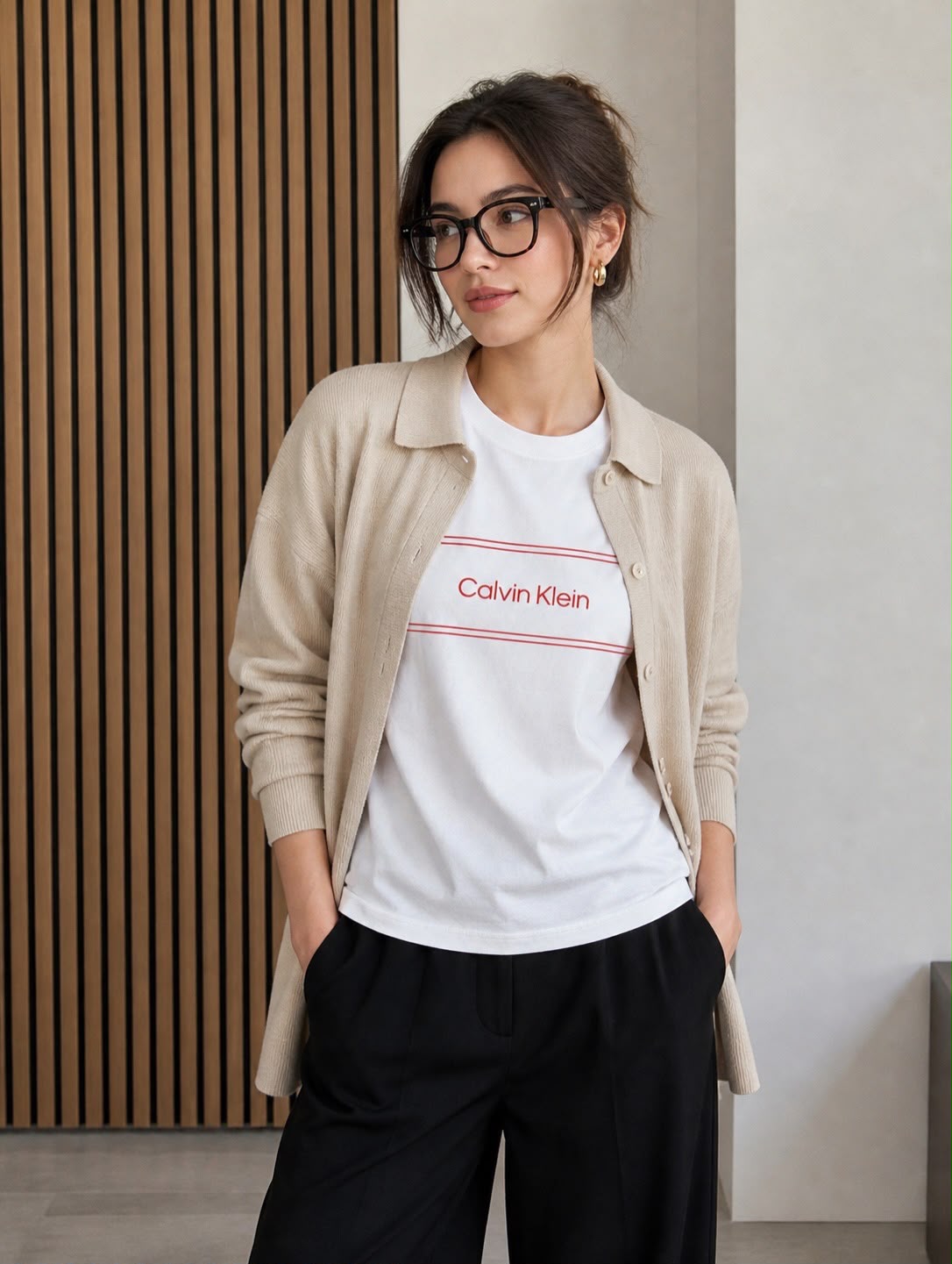 CK Women Stripe Logo Graphic Slim Shirt