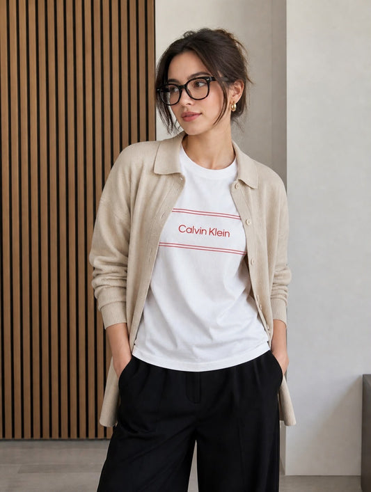 CK Women Stripe Logo Graphic Slim Shirt