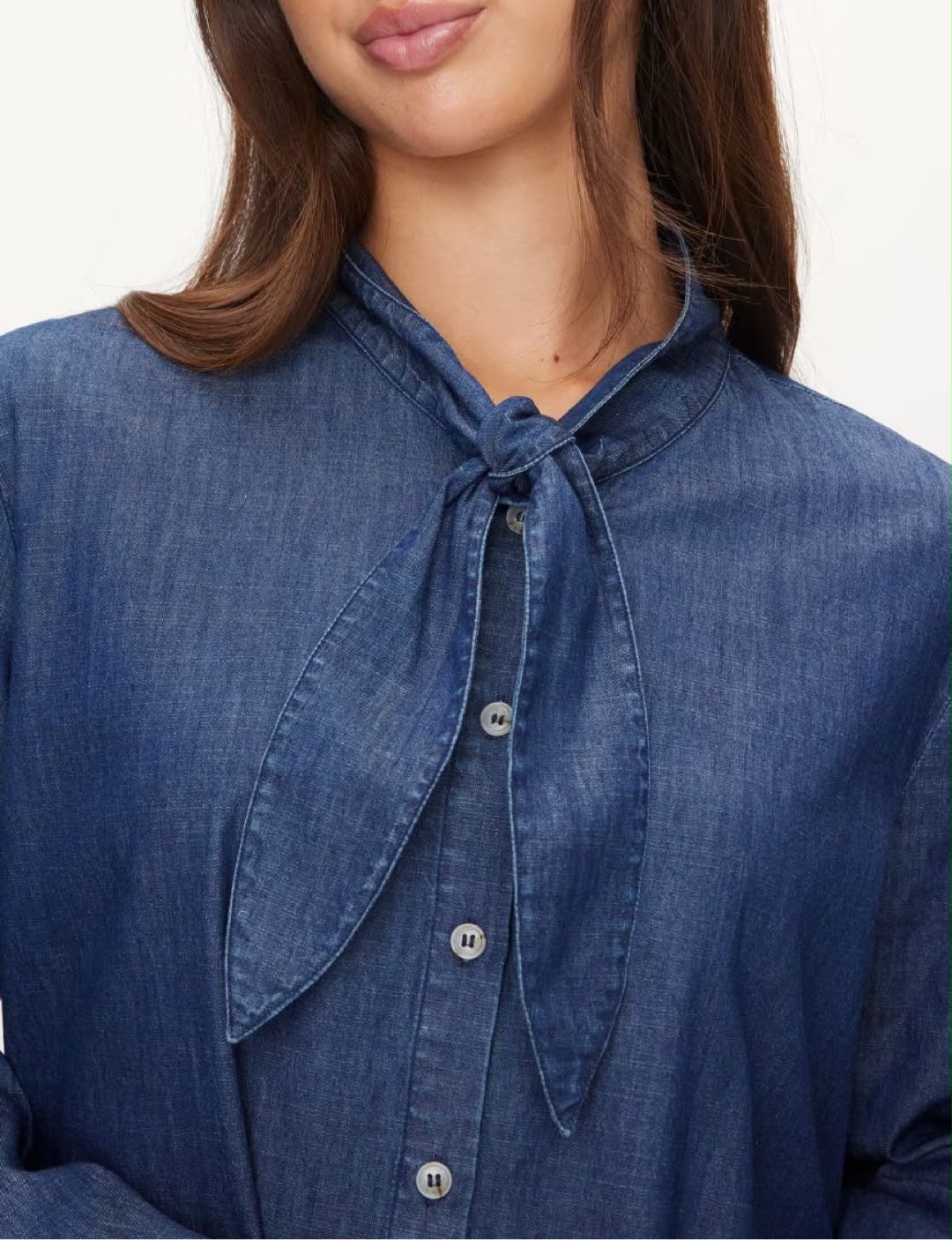 Dotti Denim Tie Neck Shirt Size 12 Medium