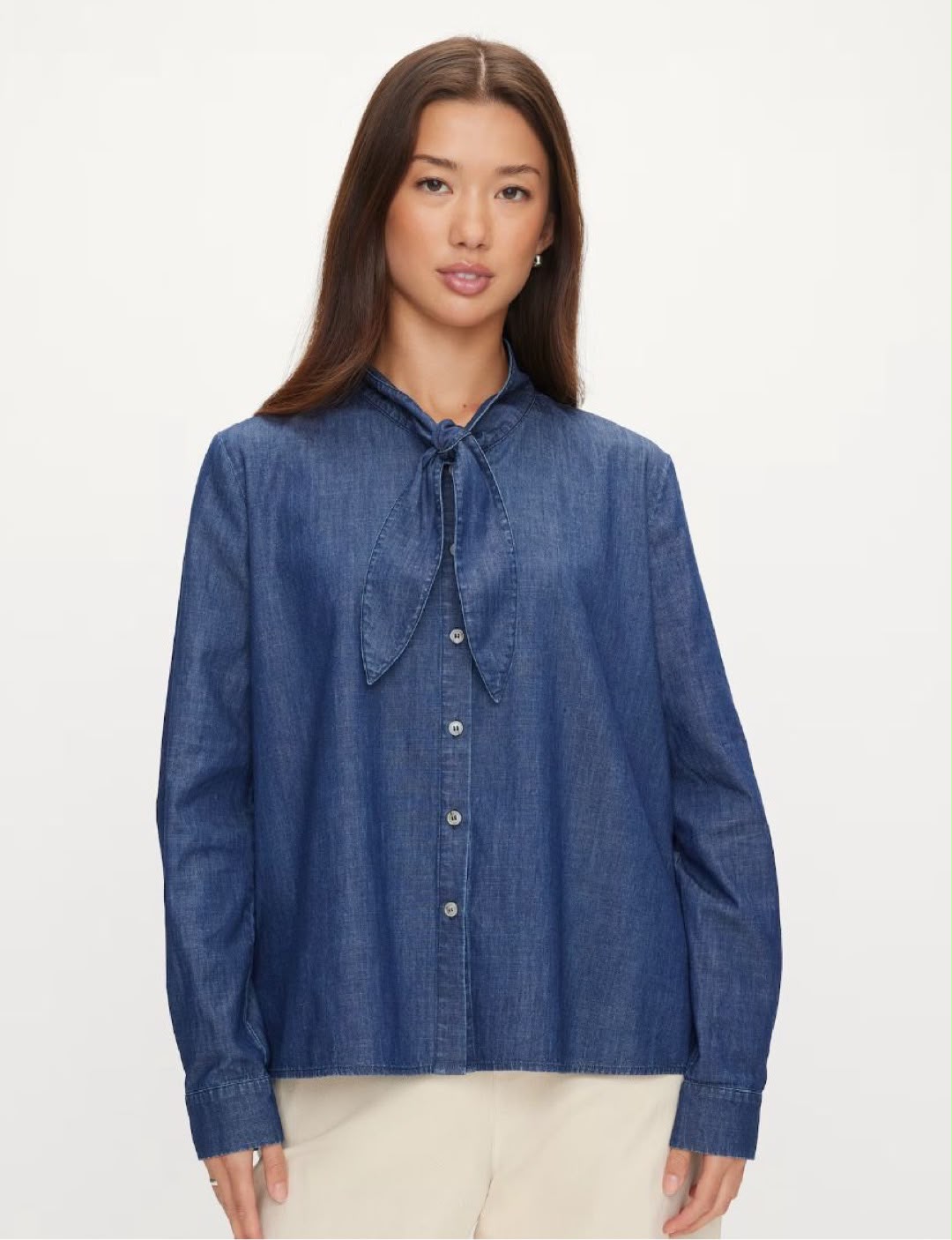 Dotti Denim Tie Neck Shirt Size 12 Medium