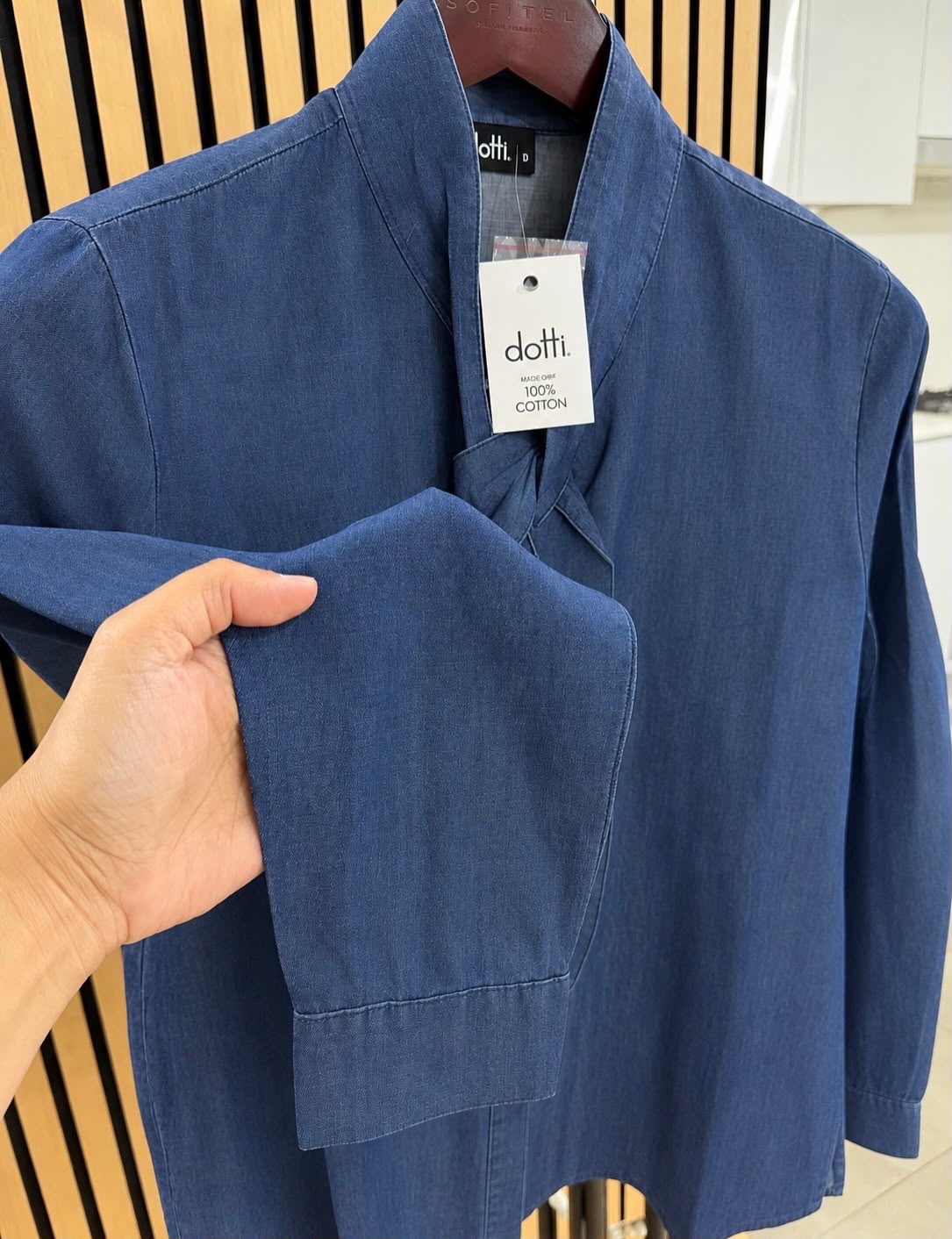 Dotti Denim Tie Neck Shirt Size 12 Medium