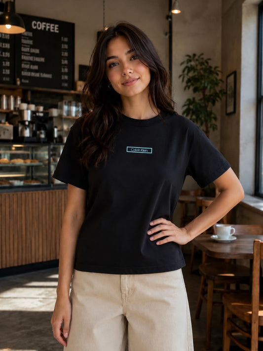 CK Women Box Logo Tee Black - XS