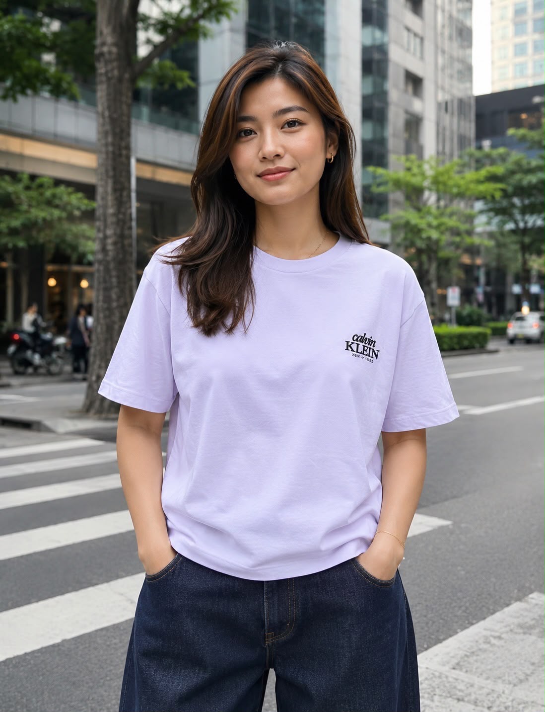CK Embroidered Logo Graphic Boxy T-Shirt-Island Lilac XS