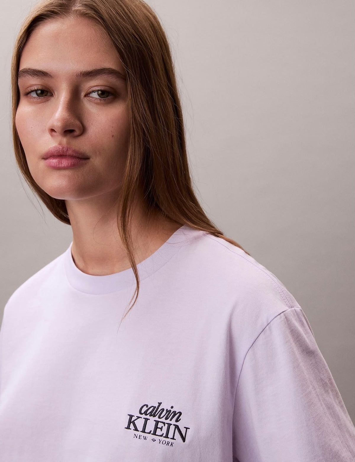 CK Embroidered Logo Graphic Boxy T-Shirt-Island Lilac XS