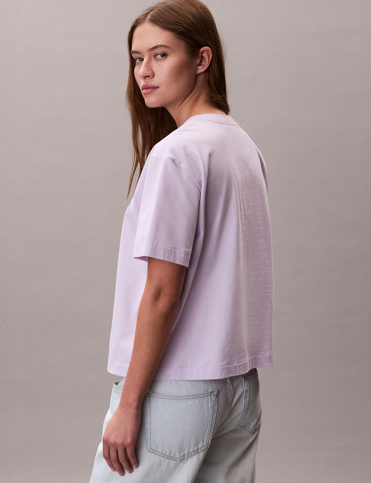 CK Embroidered Logo Graphic Boxy T-Shirt-Island Lilac XS