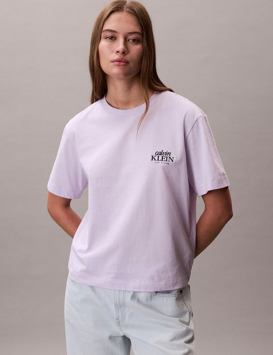 CK Embroidered Logo Graphic Boxy T-Shirt-Island Lilac XS
