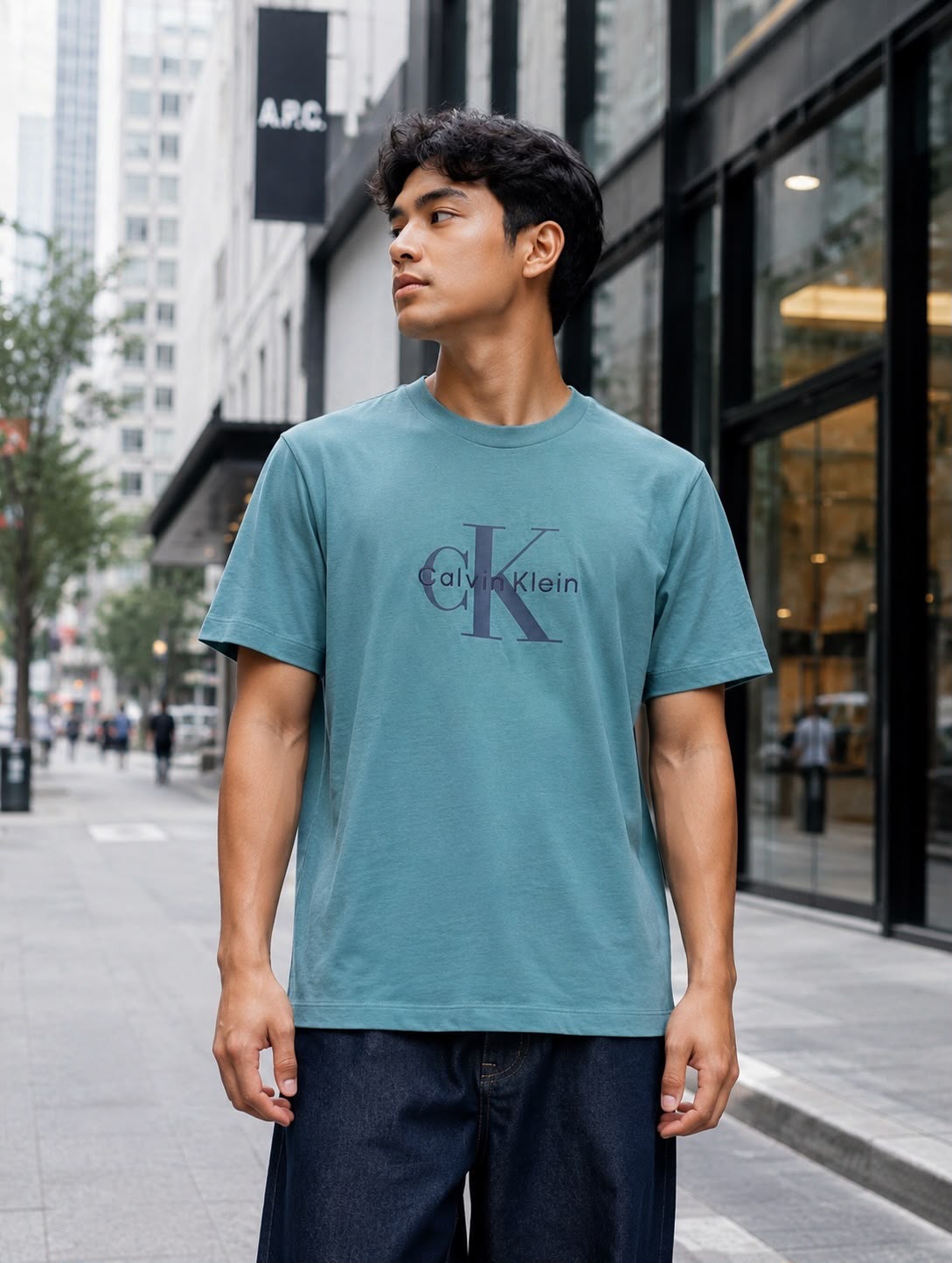 CK Monogram Embroidered Logo Tee in Tequila Blue