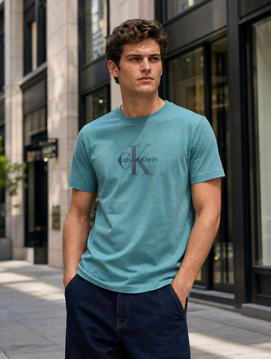 CK Monogram Embroidered Logo Tee in Tequila Blue