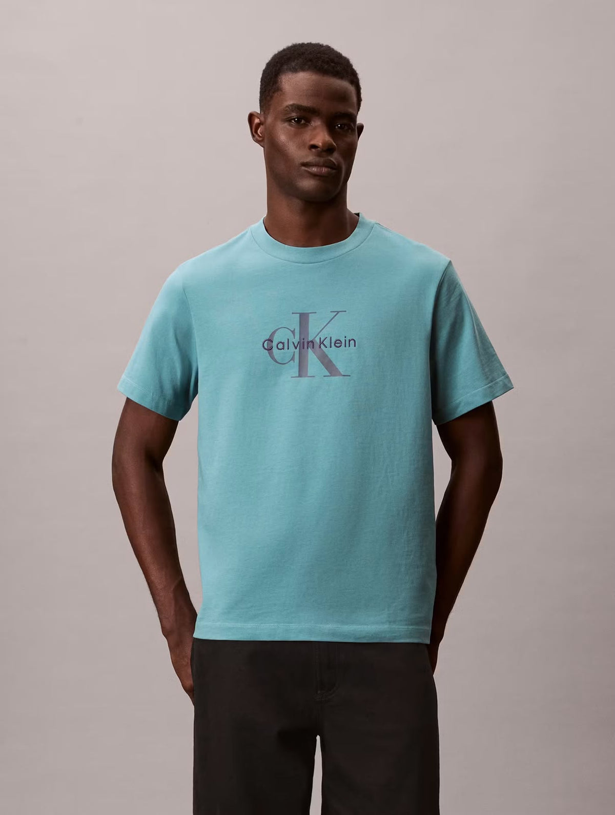 CK Monogram Embroidered Logo Tee in Tequila Blue