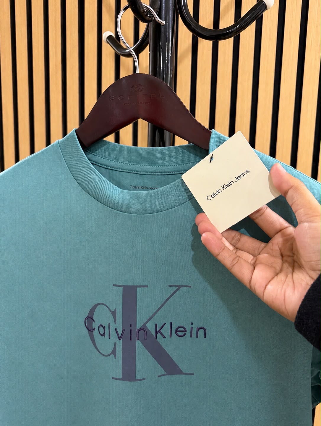 CK Monogram Embroidered Logo Tee in Tequila Blue