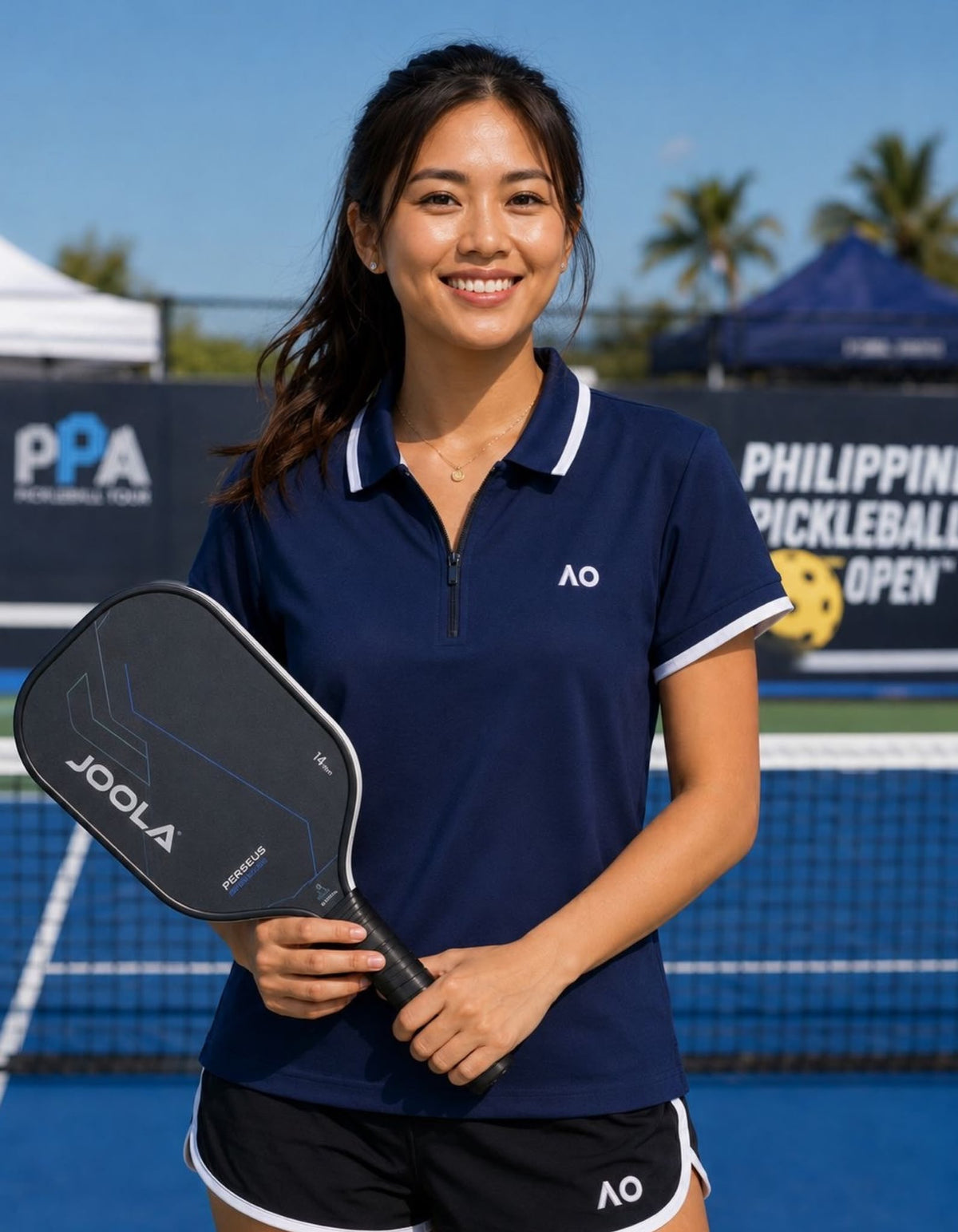 Australian Open Women Half-Zip Polo Shirt Navy - Med