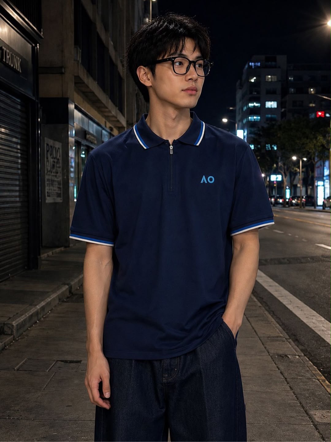 Australian Open Men Half-Zip Polo Shirt Navy - Small