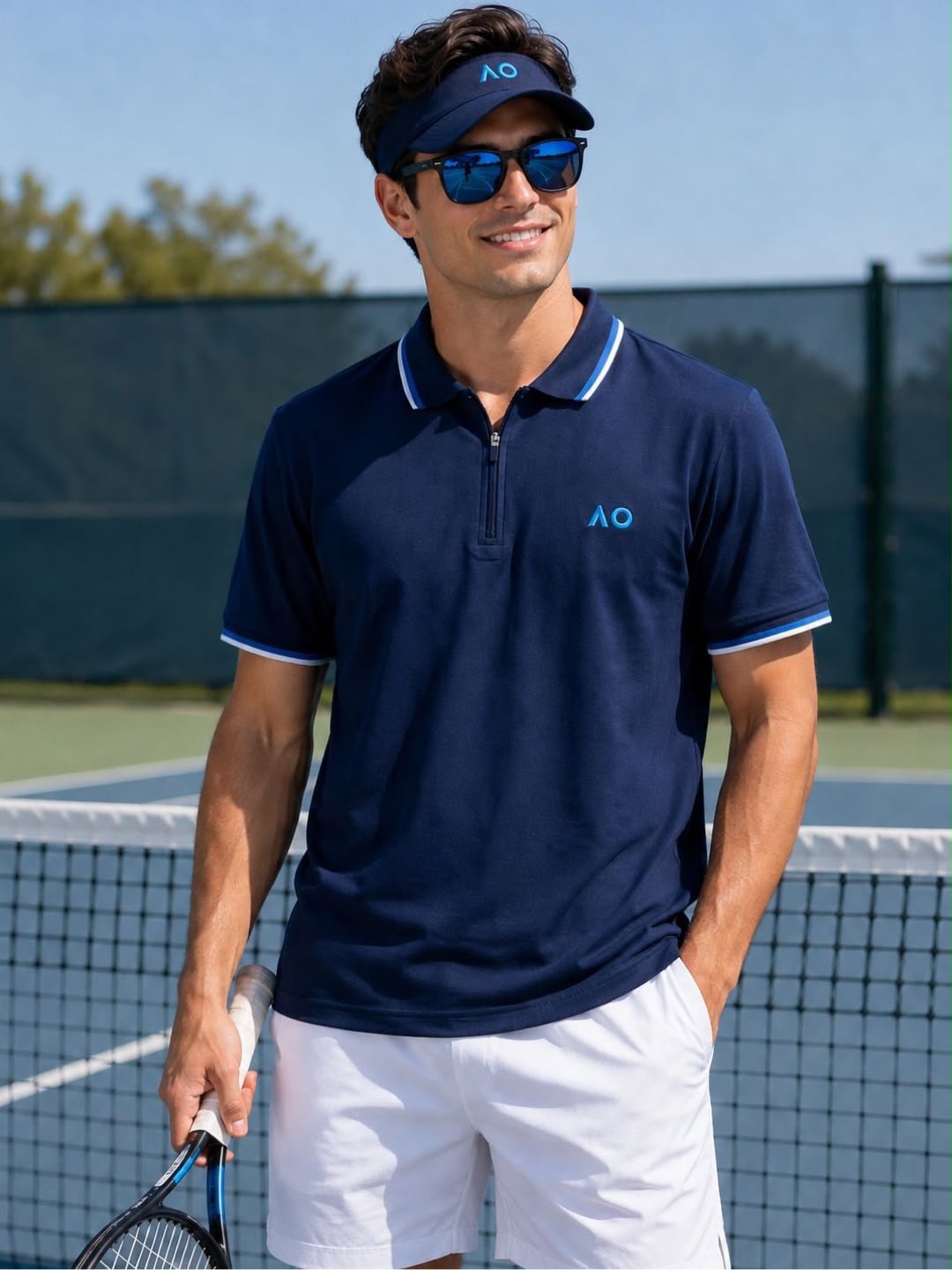 Australian Open Men Half-Zip Polo Shirt Navy - Small