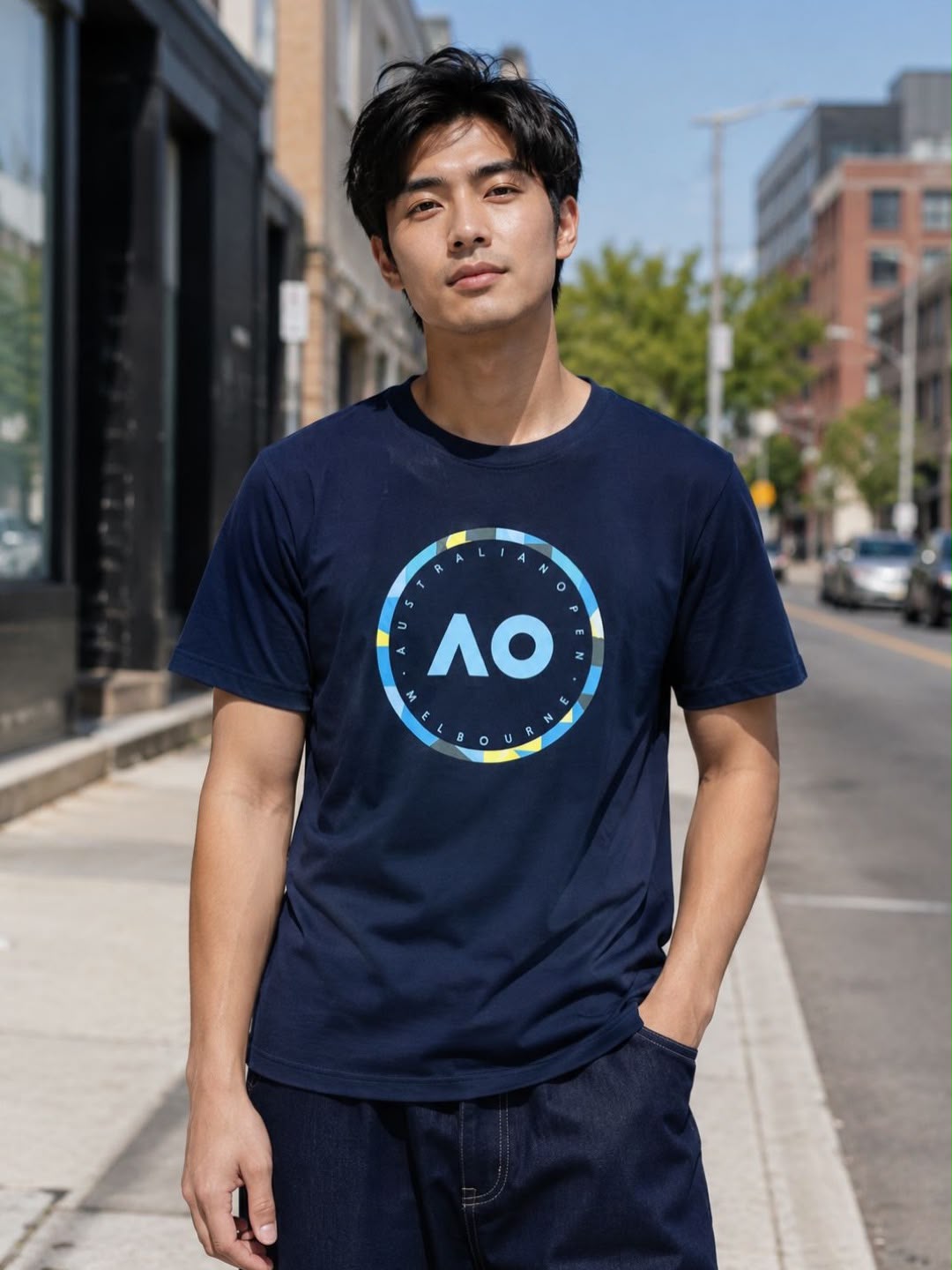 Australian Open Men Round Logo T-Shirt Navy - Small