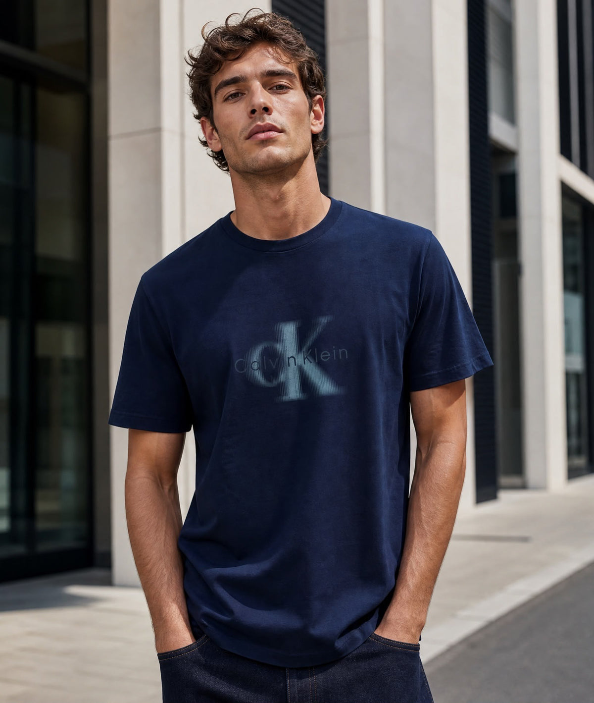 CK Fade Puff Graphic Crewneck Tee in Dark Sapphire Large