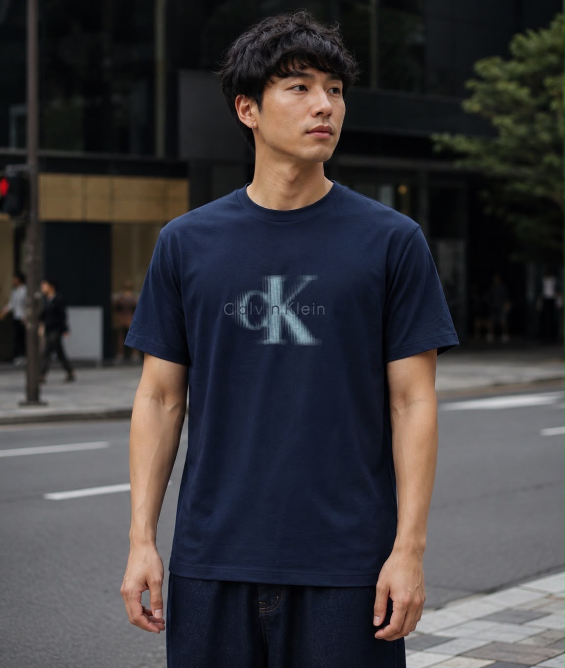 CK Fade Puff Graphic Crewneck Tee in Dark Sapphire Large