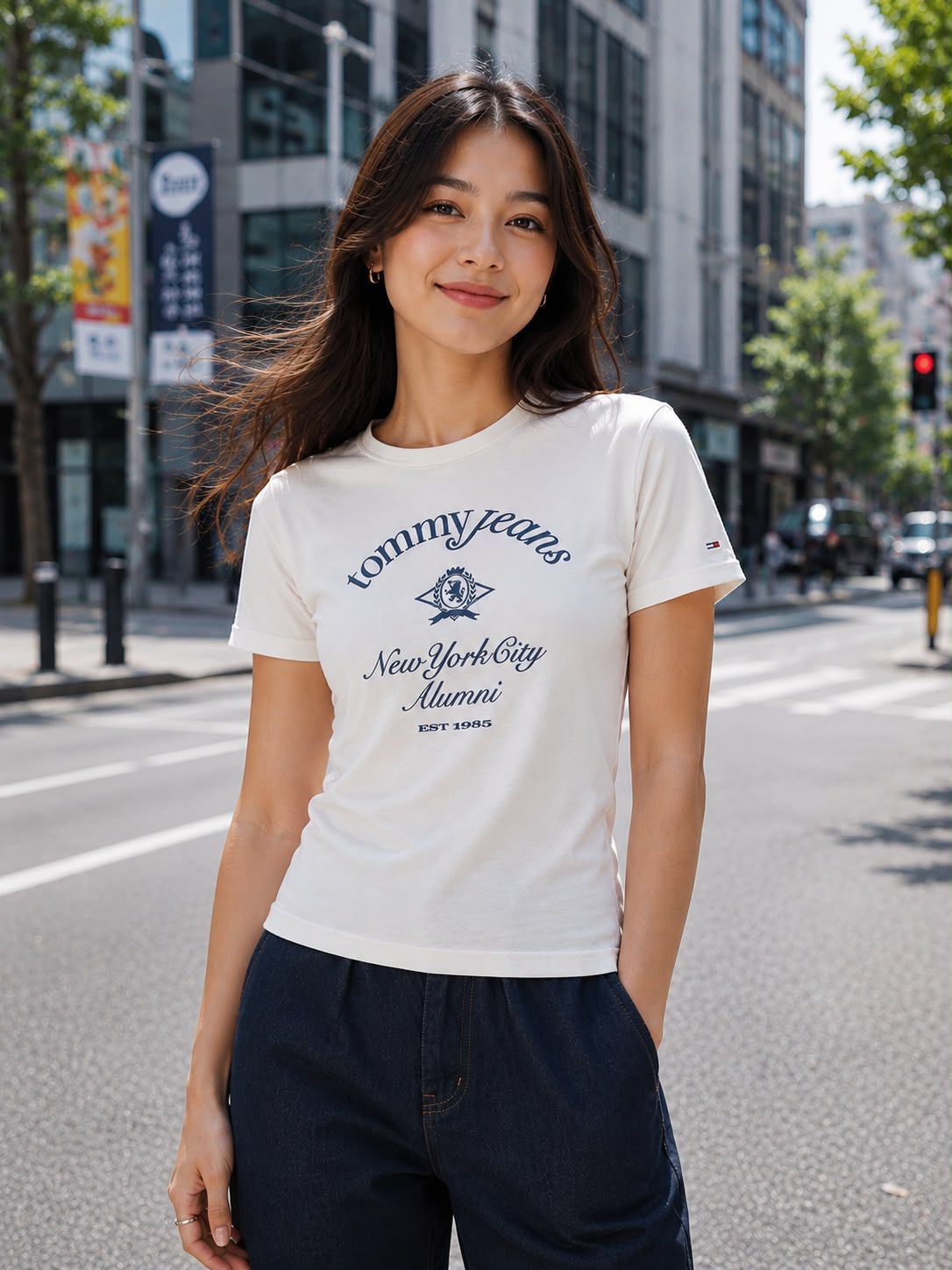 TH Slim Crest NYC Ringer Tee Ancient White Large