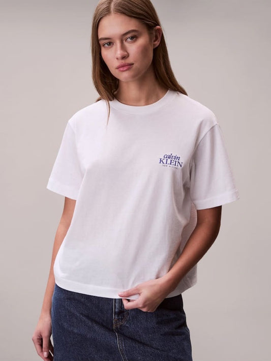 CK Embroidered Logo Graphic Boxy T-Shirt White